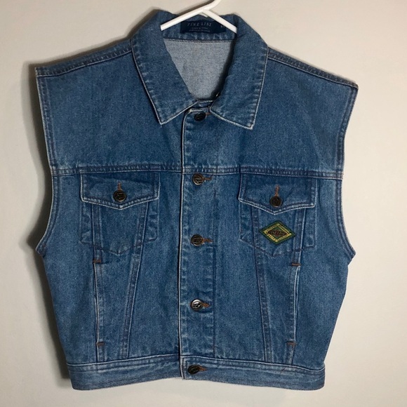 Vintage wide shoulder collared denim jean vest - Picture 3 of 9